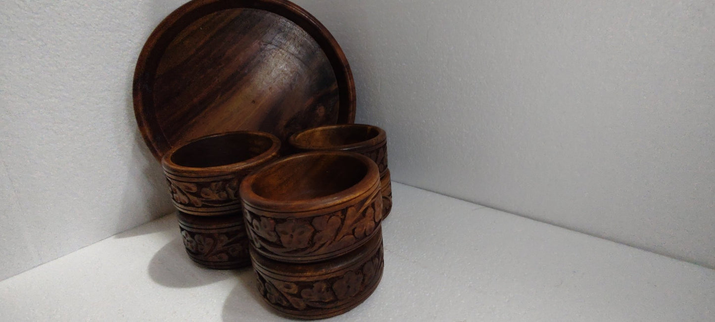 Hand crafted sasswood 6 bowels set dessert tray