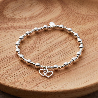 Heart Link Beaded Stretch Bracelet