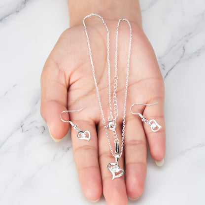 Heart "Mum" Necklace and Earrings Set Created with Zircondia® Crystals