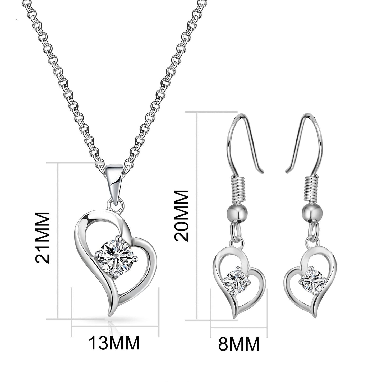 Heart Necklace and Earrings Set Created with Zircondia® Crystals