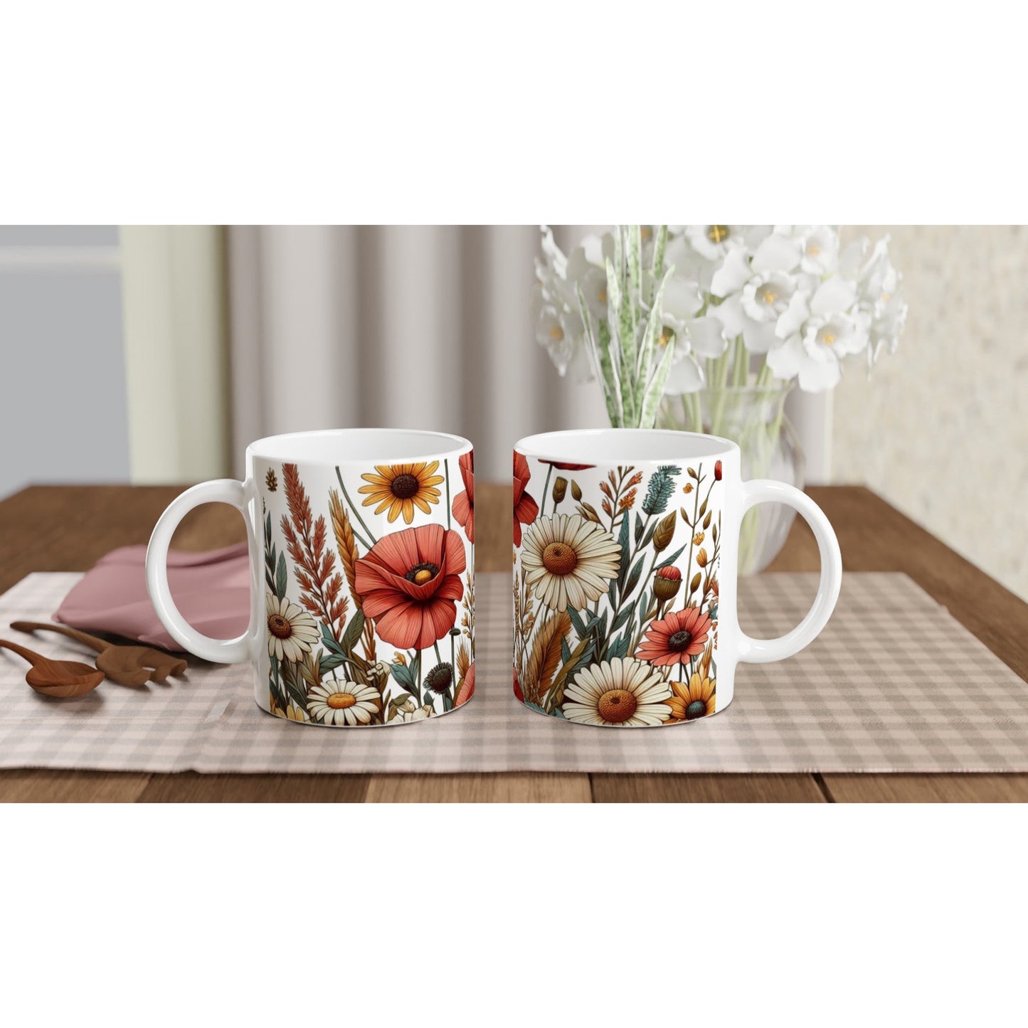 Hstrends 300ml White spring festival Floral Ceramic Mug