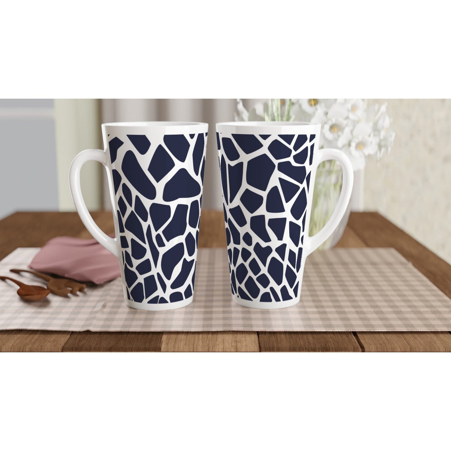 Hstrends Blue and White giraffe pattern Latte 17oz Ceramic Mug