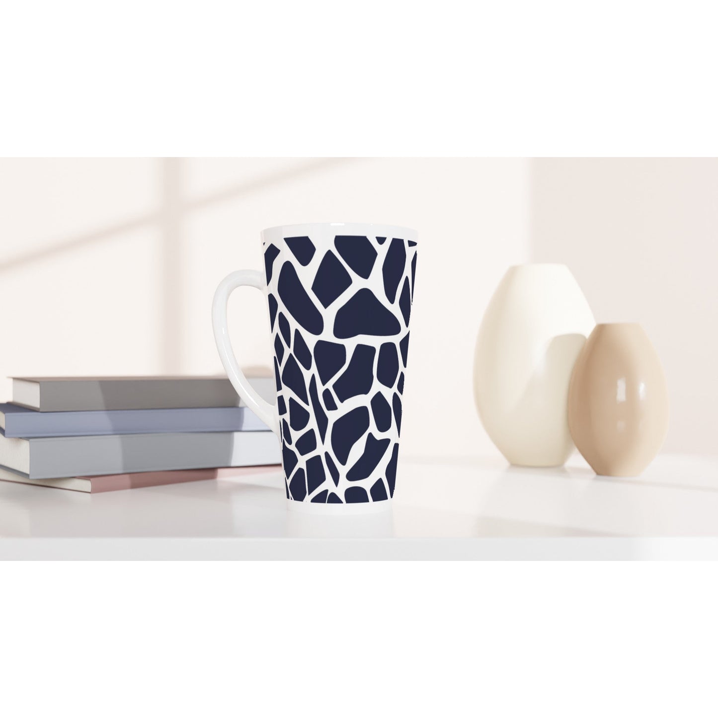 Hstrends Blue and White giraffe pattern Latte 17oz Ceramic Mug