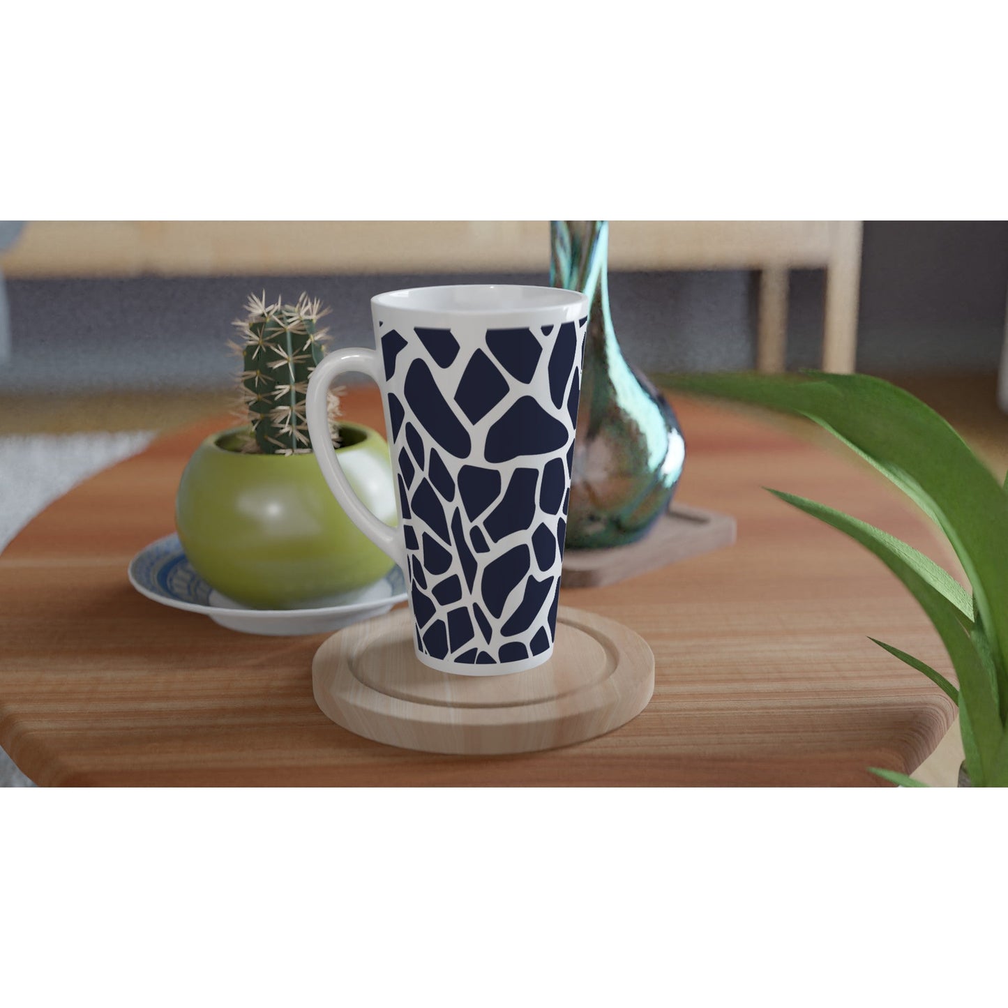 Hstrends Blue and White giraffe pattern Latte 17oz Ceramic Mug