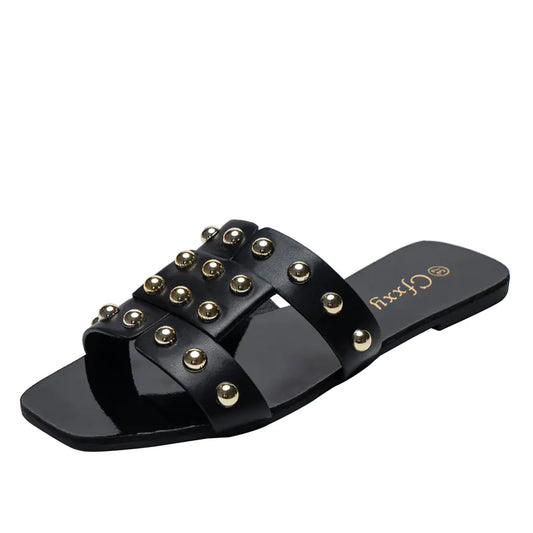 Sandales plates à rivets tendance pour femmes