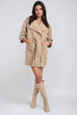 Roll Tab Sleeve Drawstring Waist Open Front Trench Coat Jacket