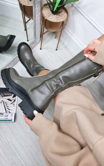 Bottes à plateforme épaisses en similicuir