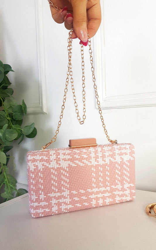 Pochette boîte tissée avec longue bandoulière