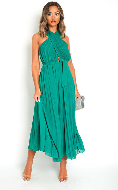 Pleated Crossover Maxi Dress Form Women