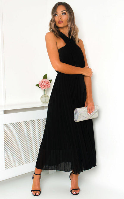 Pleated Crossover Maxi Dress Form Women