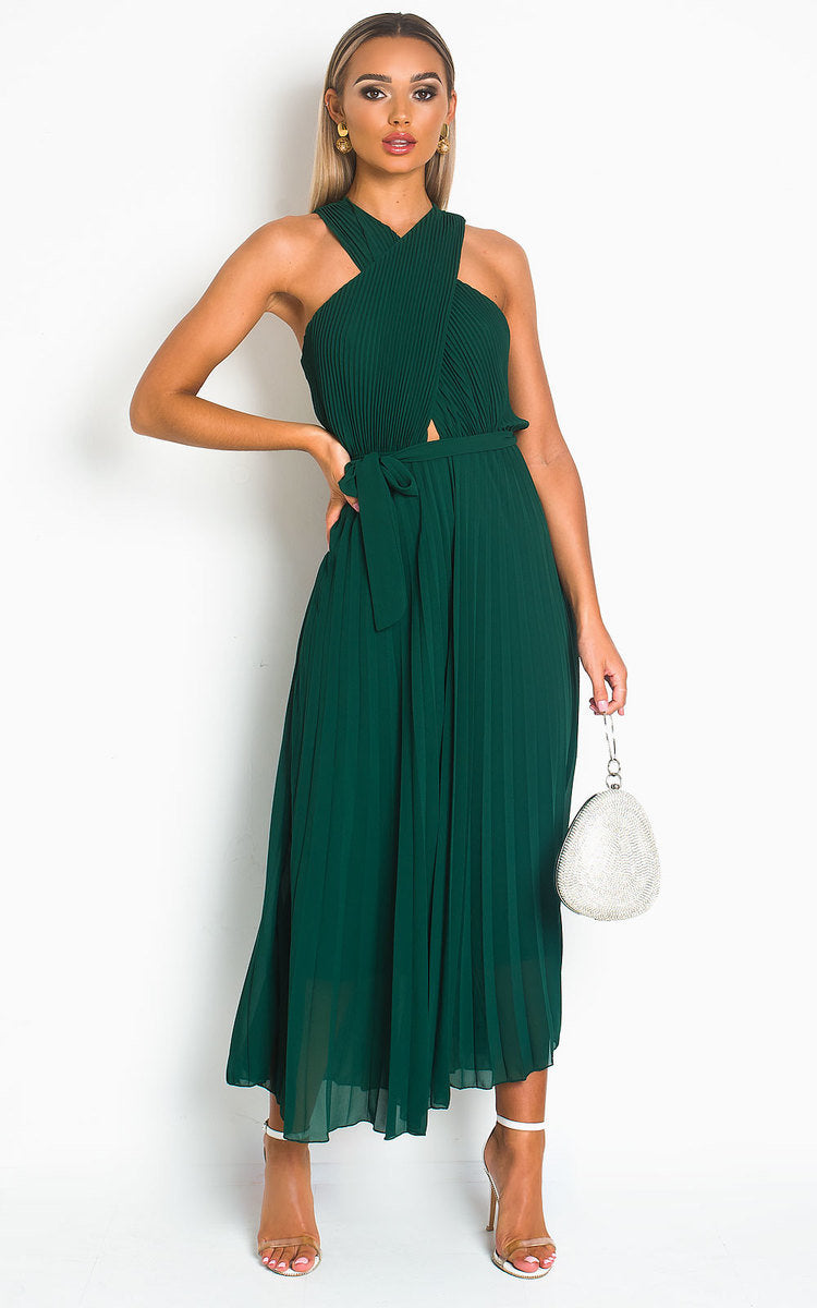 Pleated Crossover Maxi Dress Form Women