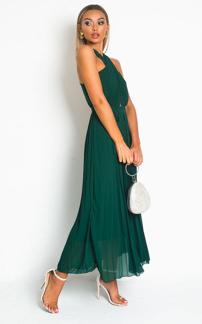 Pleated Crossover Maxi Dress Form Women