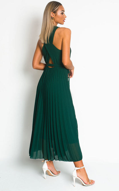 Pleated Crossover Maxi Dress Form Women