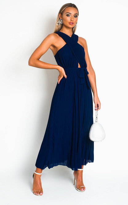 Pleated Crossover Maxi Dress Form Women