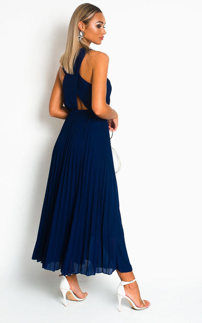 Pleated Crossover Maxi Dress Form Women