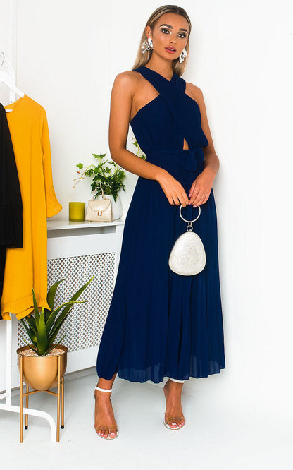 Pleated Crossover Maxi Dress Form Women