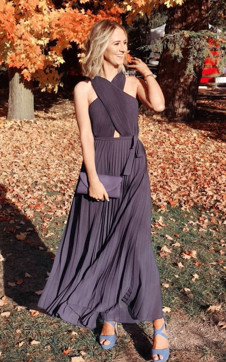 Pleated Crossover Maxi Dress Form Women