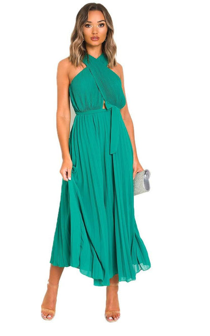Pleated Crossover Maxi Dress Form Women