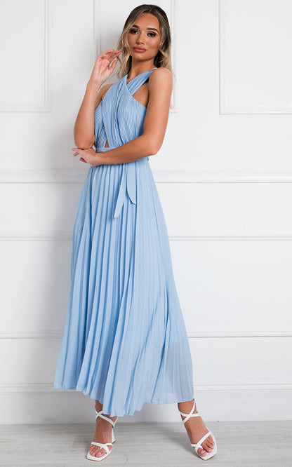 Pleated Crossover Maxi Dress Form Women