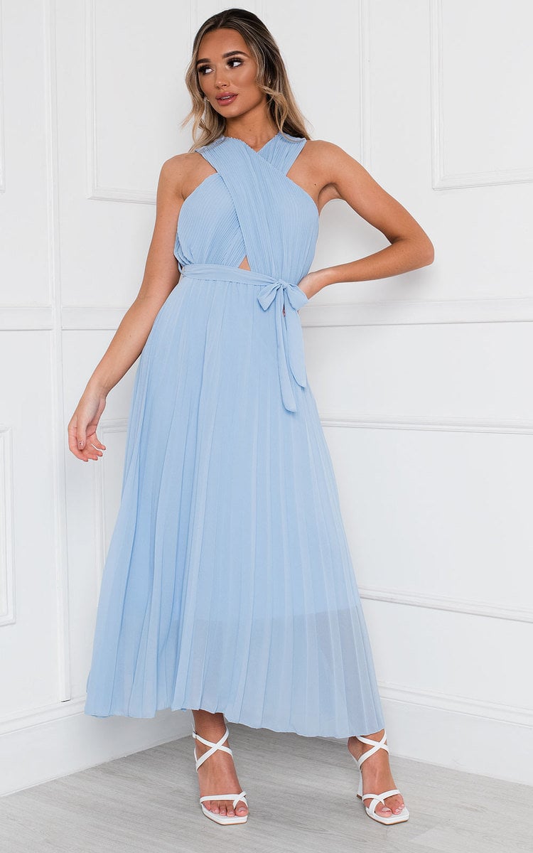 Pleated Crossover Maxi Dress Form Women