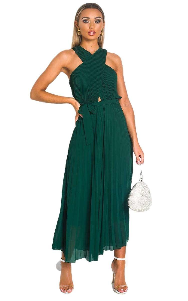 Pleated Crossover Maxi Dress Form Women