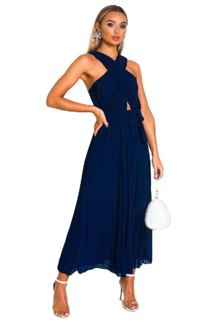Pleated Crossover Maxi Dress Form Women