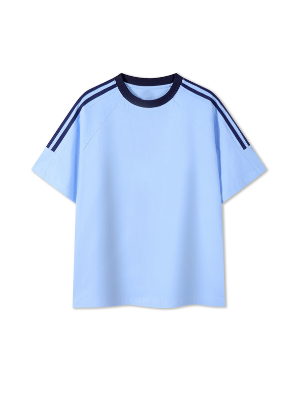 Contrast Tape Crewneck Cotton T-Shirt