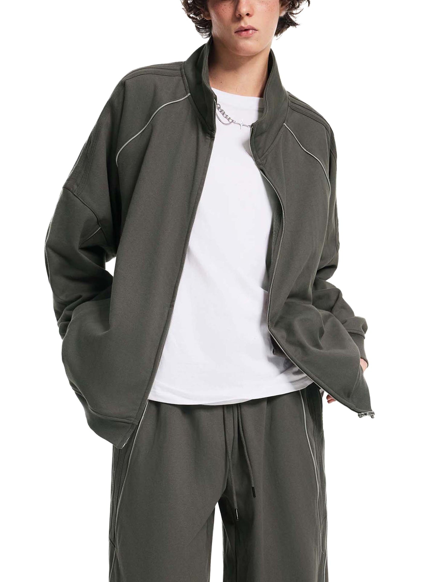 Reflection Striped Raglan Sleeve  Jacket