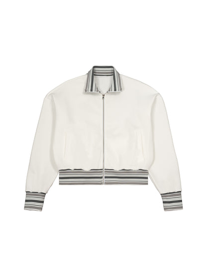 Striped Rib Collar Zip Jacket