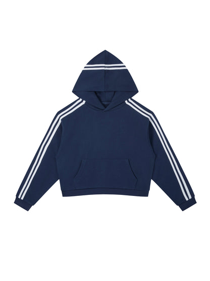 Contrast Side Stripe Cropped Hoodie 340GSM