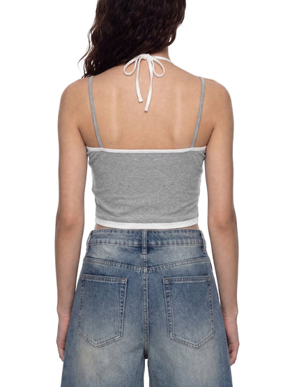 Contrast Binding Halter Tank Top 210GSM