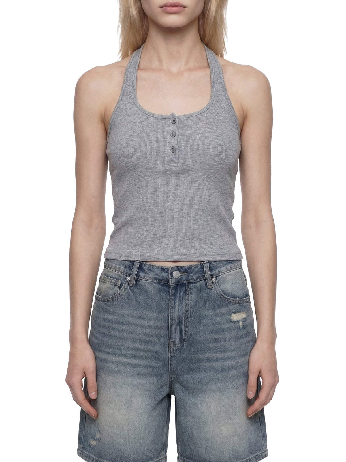 Women's Ribbed Henley Tank Top 250GSM