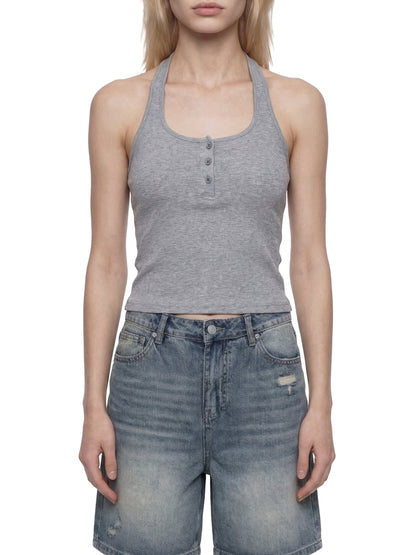 Women's Ribbed Henley Tank Top 250GSM