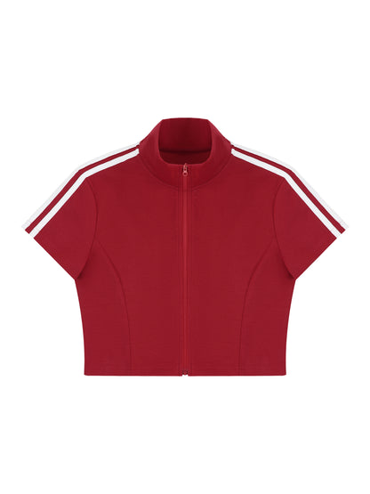 Women's Cropped Full Zip Short Sleeve T-Shirt