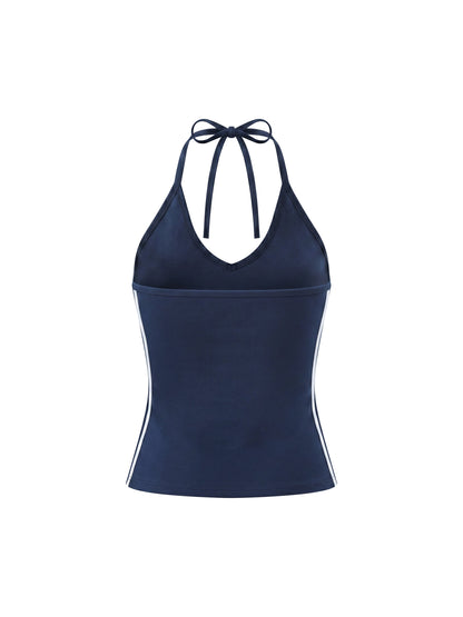 Women's Color Block Halter Crop Tank Top 210GSM
