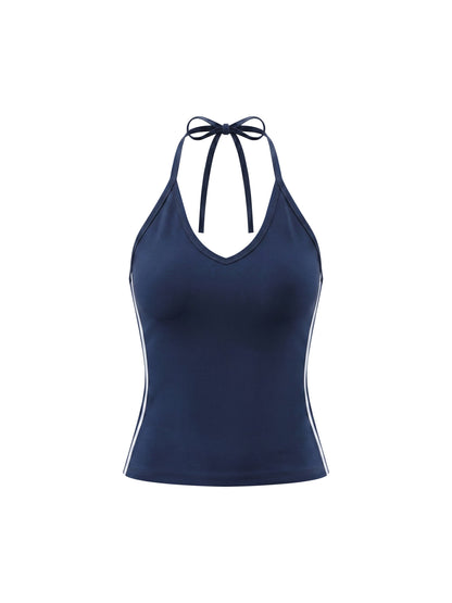 Women's Color Block Halter Crop Tank Top 210GSM
