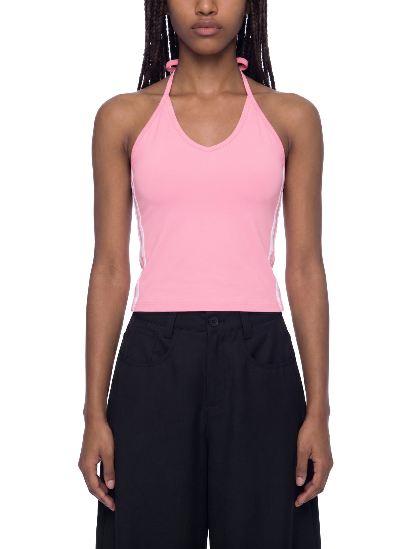 Women's Color Block Halter Crop Tank Top 210GSM