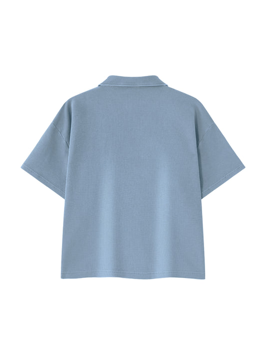 Unisex Vintage Wash Waffle Boxy Polo Shirt