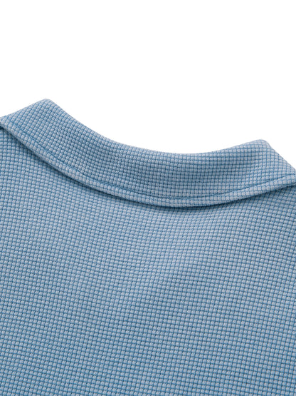 Unisex Vintage Wash Waffle Boxy Polo Shirt