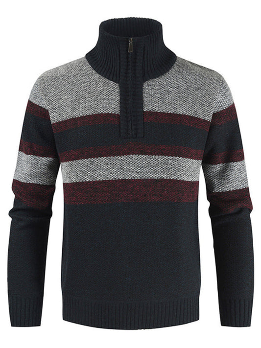 Pull pour homme en tricot à col montant, décontracté, manches longues, colorblock