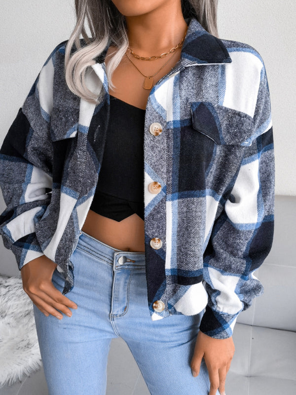 Women’s Thick Collared Plaid Flannel Cardigan With Button Front And Front Pockets