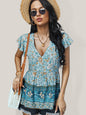 Women's Bohemian Print Ruffle Short Sleeve Blouse