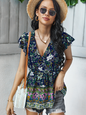 Women's Bohemian Print Ruffle Short Sleeve Blouse