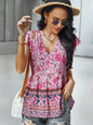 Women's Bohemian Print Ruffle Short Sleeve Blouse