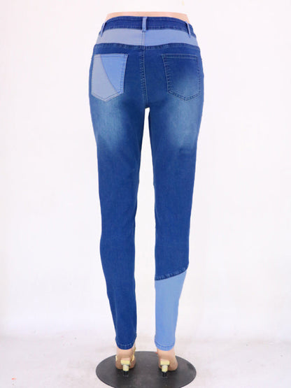 Women's High Waist Colorblock Skinny Jeans