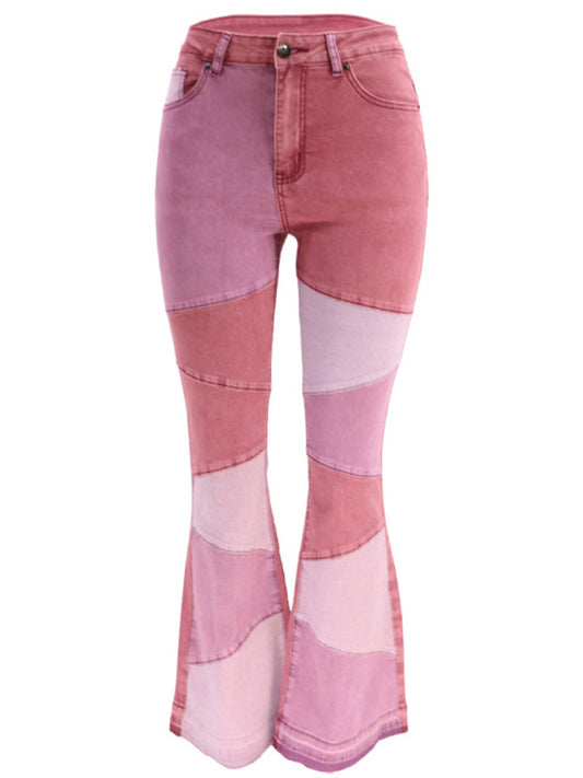 Women's Colorblock High Waist Flared Jeans