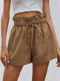 Shorts à enfiler à volants et cordon de serrage texturés de couleur unie pour femmes