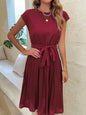 Robe midi plissée unie à manches courtes pour femme