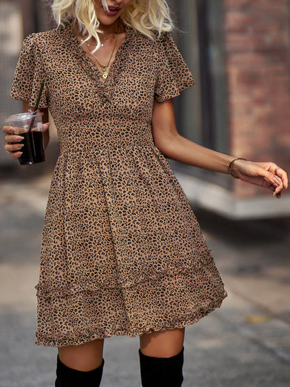 Women's Floral Print Flutter Sleeve Faux Wrap Mini Dress