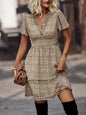 Women's Floral Print Flutter Sleeve Faux Wrap Mini Dress